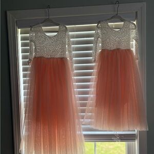 Elegant Lace and Tulle Kids Dress - White and Peach